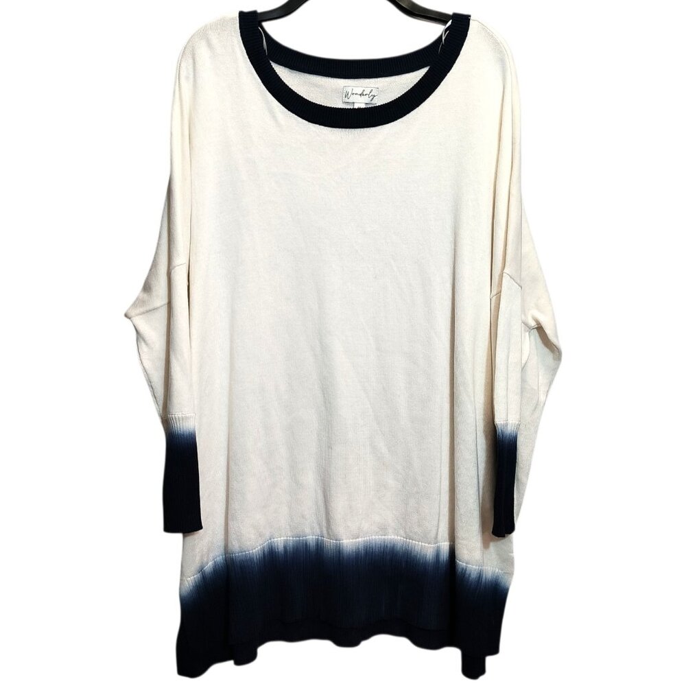 Wonderly Dolman Drop Shoulder Long Sleeve Sweater Ivory Navy Blue Medium